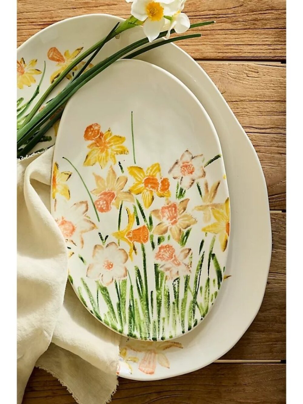 NEW Anthropologie Terrain Daffodil Stoneware Serving Platter Small Floral Boho
